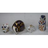 A Royal Crown Derby paperweight, Baby Rabbit, printed marks, gold stopper, boxed; others, similar,