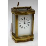 A French lacquered brass five glass carriage clock, rectangular white enamel dial, Roman numerals,