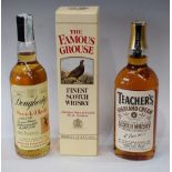 A bottle of Famous Grouse Scotch Whisky, 75cl, boxed; a Teachers Highland Cream,