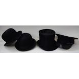 Vintage Millinery - a top hat; two bowler hats;