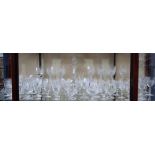 A cut glass decanter; a quantity of cut glass stemware, various sizes,