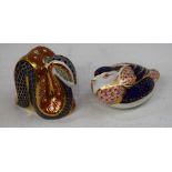 A Royal Crown Derby paperweight, Quail, gold stopper; another, similar, Snake,