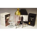 Cocktail group - cocktail shaker, Stag wine pourer (boxed), Holme Gaard ships glass (boxed),