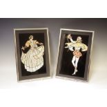 A pair of early 20th century reverse painted glass panels depicting Venetian dancers c.