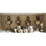 An Aladdin oil lamp; others; an Old Hall stainless steel tea service on tray, toast rack,