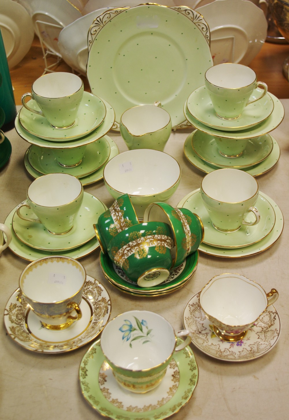 Teawares - Dakin part tea service for six including cake plate, teacups and saucers,