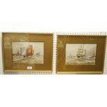 E Adams Ships near the Shore, pair signed,