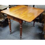 A Victorian mahogany Pembroke table, single drawer to frieze, tapering turned legs, ceramic casters.