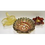 Art Glass - a large shell shaped dish, sworls of red,