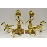 A pair of African bronze figures of water bearers mounted on wooden plinths; a giraffe;