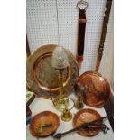 Metal Ware - a 19th century copper warming pan; a brass and cut glass side light;