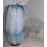 Glassware - cut glass ovoid vases with blue striations