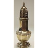 An Edwardian silver octagonal baluster sugar caster, William Hutton & Sons Ltd, Birmingham 1905.