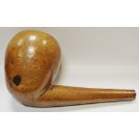 A late 19th century salt glazed stoneware distillery retort, bulbous form with long handle,