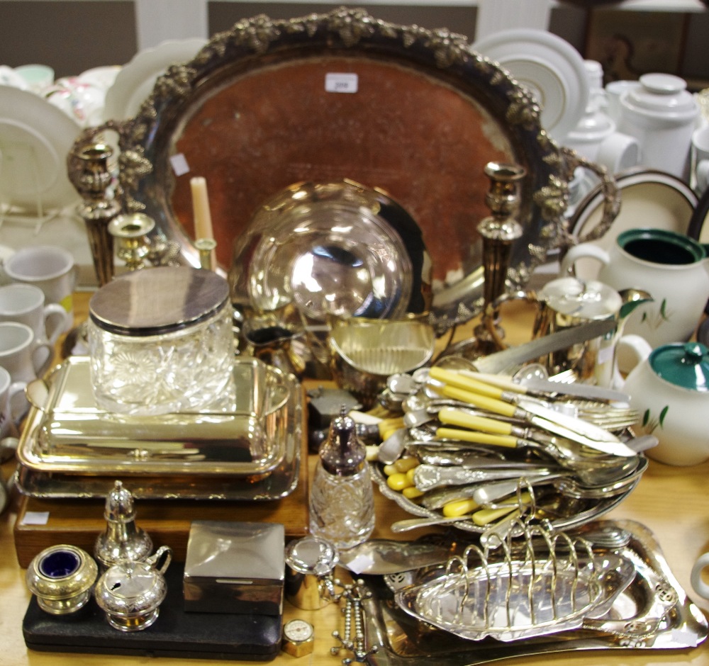Silverplate and flatware - a large twin handled tray, grapevine border,