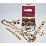 Costume Jewellery - oriental immortal mask bracelet; glass cluster clip-on earrings; brooches;