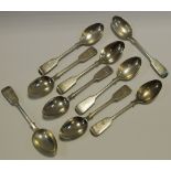 A set of nine Victorian silver fiddle back tea spoons, Holland, Aldwinckle & Slater, London,