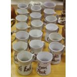 Pennine Pottery flared mugs decorated with local place names, by C. P.