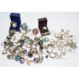 Various silver and white coloured metal costume/dress rings