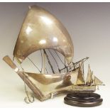 A continental silver model of a ship, the mast at full sail, marked silver 925, approx.