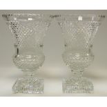 A pair of Waterford Crystal type hob nail cut campana shaped vases;