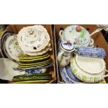 Ceramics - tableware to include a late 19th Century willow pattern meat plate;