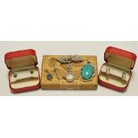 A Ciro nurses combination watch brooch/pendant, decorative leaf decoration; Ciro earrings, boxed,