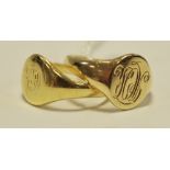 An 18ct gold signet ring, size N; another size N 6.