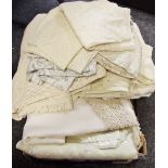Textiles - linen, lace edged linen, table cloths, napkins, mats,