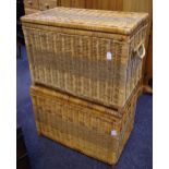 Two wicker and ropework laundry baskets.