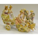 A German porcelain table centrepiece, as a chariot with winged beasts, c.