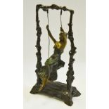 After Augustus Moreau, a patinated bronze, girl on a swing,
