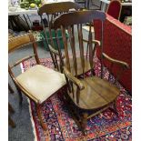 Two modern lath back rocking chairs; a Regency style mahogany dining chair.