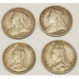 Four Victorian crowns dated 1890,1887,