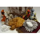 Vintage Fashion - a lady's feather hat; others; scarves; linen; cloth dolls, etc,