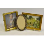 English School, a portrait miniature, lady with a cat, coloured print, 10cm x 8cm; English School,