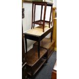 An ebonised duet stool; a mahogany nest of two tables; a 1940's oak log bin;