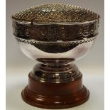 A Viners silver plate rose bowl on mahogany stand