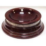 An Elizabeth II silver mounted mahogany bowl or stand, 19cm diam,
