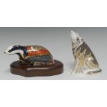 A Royal Crown Derby paperweight, Moonlight Badger, Collector's Guild exclusive, gold stopper,