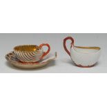 A Dagoty scallop shell cabinet cup, red coral branch handle and base,