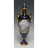 A Lynton porcelain slender ovoid pedestal vase, painted by Stefan Nowacki, signed,