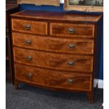 A 19th century satinwood crossbanded mahogany bow-fronted chest,