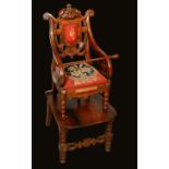An early Victorian Baronial oak metamorphic child's high chair,