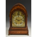 An Edwardian mahogany and marquetry lancet bracket clock,