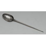 An 18th century silver mote spoon, 14.5cm long, indistinctly marked, c.