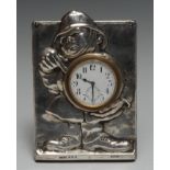 An Edwardian silver novelty easel clock,