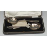A pair of silver fruit spoons, panelled bowls, Cooper Brothers & Sons Ltd, Sheffield 1924 ,