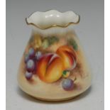 A Royal Worcester spreading cylindrical vase, with pie crust rim, painted by Roberts, signed,