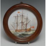 An English porcelain circular maritime plaque, painted by Stefan Nowacki, signed,